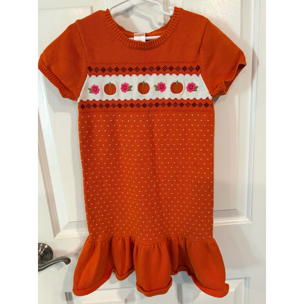 Girls Gymboree Size 7 Fall Pumpkin Autumn Harvest Sweater Dress EUC